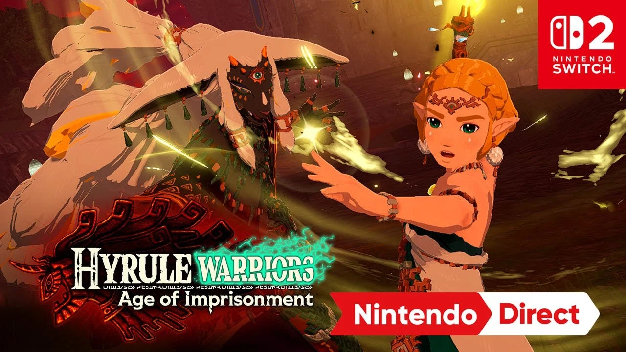 Promotional image for Hyrule Warriors: Age of Imprisonment showing Princess Zelda and a large, shadowy figure.
