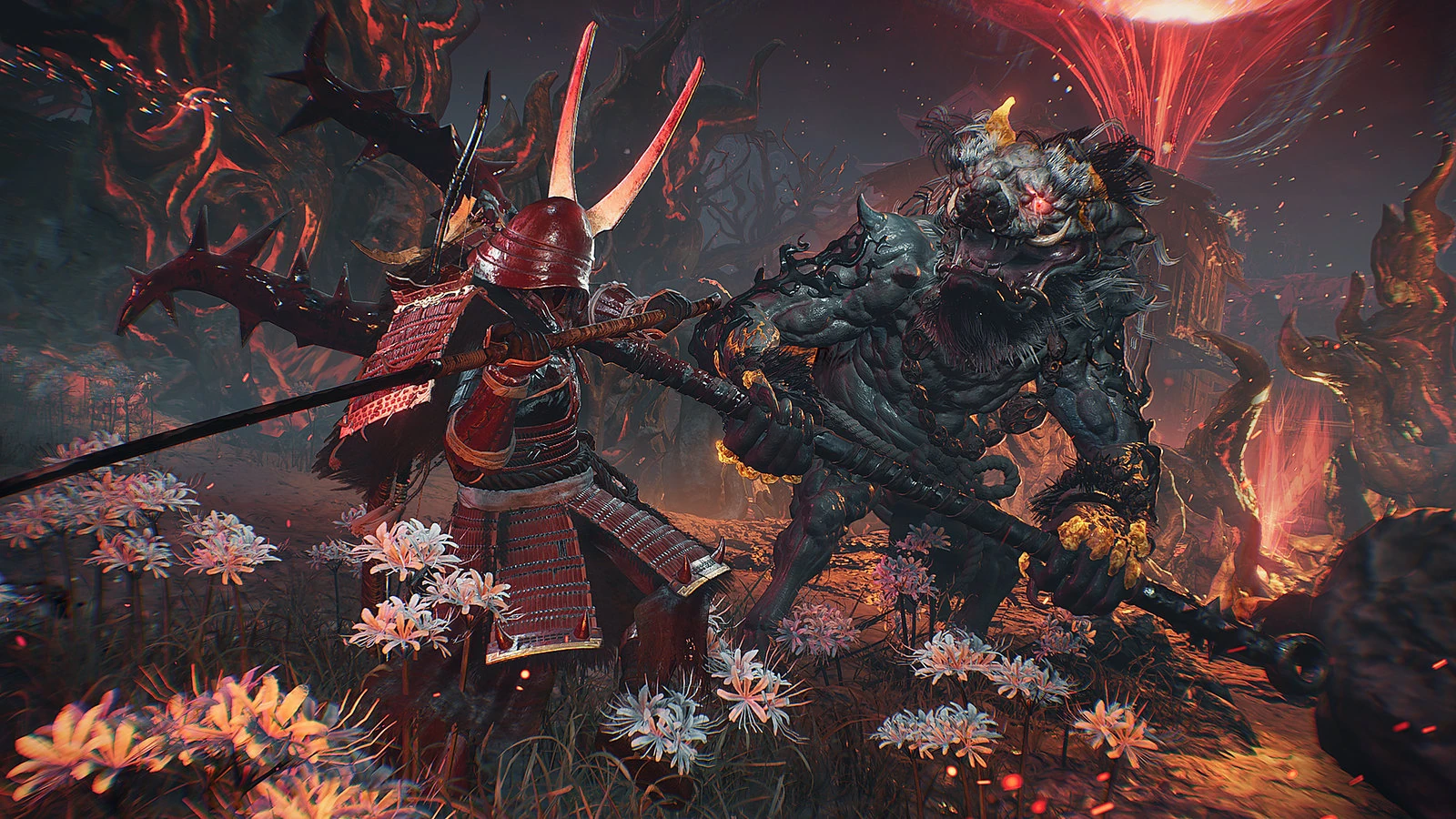 The Nioh 3 protagonist, in Samurai form, battling a large yokai.